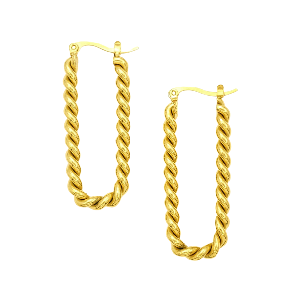 Our Brielle earrings are a chic, sophisticated twist on the classic hoop. These statement earrings feature stunning geometric lines and an elegant finish with an eye-catching shine.