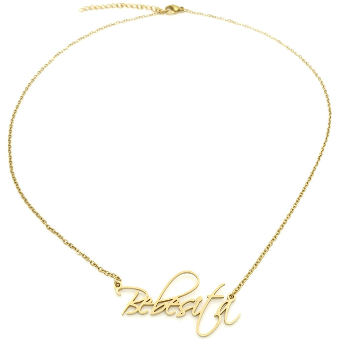 The Bebesita Necklace is a fun, whimsical piece that will add the perfect amount of sparkle to your look. The cursive font and custom pendant are sure to make this necklace an instant favorite.